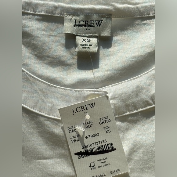 J. Crew White Short Puff Sleeve Button Down Tie Waist Top XS NWT - Picture 3 of 7